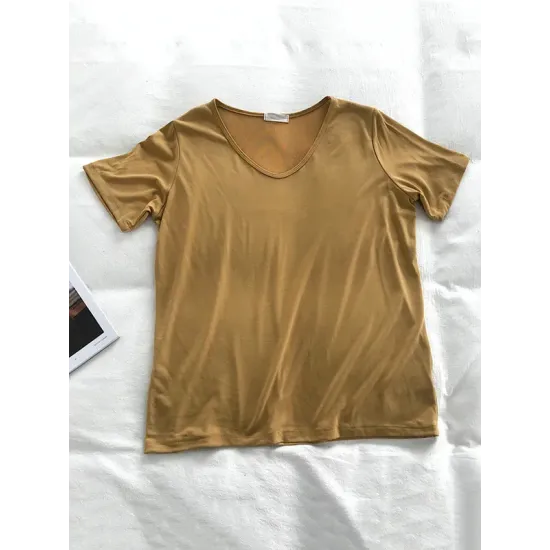 Solid Color Loose Short Sleeves U-Neck T-Shirts Tops Solid Color Loose Short Sleeves U-Neck T-Shirts Tops