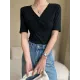 Loose Short Sleeves Solid Color V-Neck T-Shirts Tops Loose Short Sleeves Solid Color V-Neck T-Shirts Tops