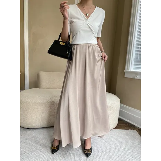 Loose Short Sleeves Solid Color V-Neck T-Shirts Tops Loose Short Sleeves Solid Color V-Neck T-Shirts Tops