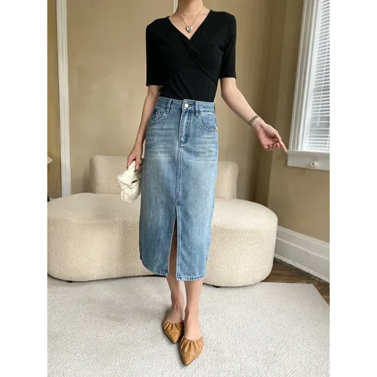 Loose Short Sleeves Solid Color V-Neck T-Shirts Tops Loose Short Sleeves Solid Color V-Neck T-Shirts Tops