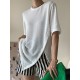 Asymmetric See-Through Solid Color Split-Front Half Sleeves Loose Round-Neck T-Shirts Asymmetric See-Through Solid Color Split-Front Half Sleeves Loose Round-Neck T-Shirts