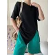 Asymmetric See-Through Solid Color Split-Front Half Sleeves Loose Round-Neck T-Shirts Asymmetric See-Through Solid Color Split-Front Half Sleeves Loose Round-Neck T-Shirts