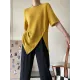 Asymmetric See-Through Solid Color Split-Front Half Sleeves Loose Round-Neck T-Shirts Asymmetric See-Through Solid Color Split-Front Half Sleeves Loose Round-Neck T-Shirts