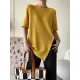 Asymmetric See-Through Solid Color Split-Front Half Sleeves Loose Round-Neck T-Shirts Asymmetric See-Through Solid Color Split-Front Half Sleeves Loose Round-Neck T-Shirts