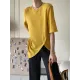 Asymmetric See-Through Solid Color Split-Front Half Sleeves Loose Round-Neck T-Shirts Asymmetric See-Through Solid Color Split-Front Half Sleeves Loose Round-Neck T-Shirts