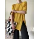 Asymmetric See-Through Solid Color Split-Front Half Sleeves Loose Round-Neck T-Shirts Asymmetric See-Through Solid Color Split-Front Half Sleeves Loose Round-Neck T-Shirts