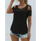 Hollow Solid Color Loose Short Sleeves Round-Neck T-Shirts Tops Hollow Solid Color Loose Short Sleeves Round-Neck T-Shirts Tops