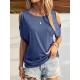 Hollow Solid Color Loose Short Sleeves Cold Shoulder T-Shirts Tops Hollow Solid Color Loose Short Sleeves Cold Shoulder T-Shirts Tops