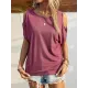 Hollow Solid Color Loose Short Sleeves Cold Shoulder T-Shirts Tops Hollow Solid Color Loose Short Sleeves Cold Shoulder T-Shirts Tops