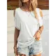 Hollow Solid Color Loose Short Sleeves Cold Shoulder T-Shirts Tops Hollow Solid Color Loose Short Sleeves Cold Shoulder T-Shirts Tops