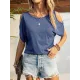 Hollow Solid Color Loose Short Sleeves Cold Shoulder T-Shirts Tops Hollow Solid Color Loose Short Sleeves Cold Shoulder T-Shirts Tops
