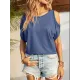 Hollow Solid Color Loose Short Sleeves Cold Shoulder T-Shirts Tops Hollow Solid Color Loose Short Sleeves Cold Shoulder T-Shirts Tops