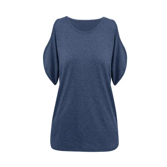 Hollow Solid Color Loose Short Sleeves Cold Shoulder T-Shirts Tops Hollow Solid Color Loose Short Sleeves Cold Shoulder T-Shirts Tops