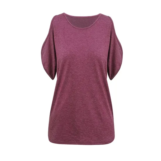 Hollow Solid Color Loose Short Sleeves Cold Shoulder T-Shirts Tops Hollow Solid Color Loose Short Sleeves Cold Shoulder T-Shirts Tops