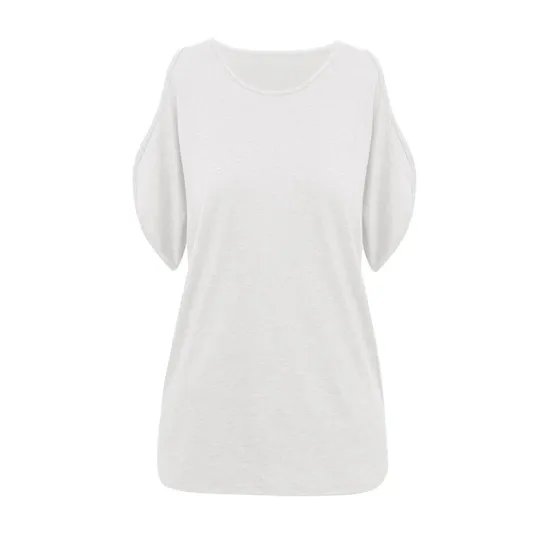 Hollow Solid Color Loose Short Sleeves Cold Shoulder T-Shirts Tops Hollow Solid Color Loose Short Sleeves Cold Shoulder T-Shirts Tops