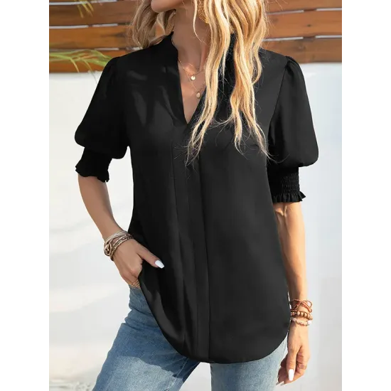 Solid Color Half Sleeves Loose V-Neck T-Shirts Tops Solid Color Half Sleeves Loose V-Neck T-Shirts Tops