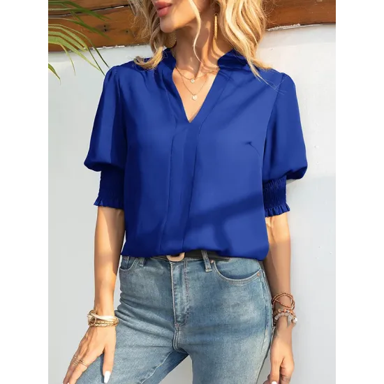 Solid Color Half Sleeves Loose V-Neck T-Shirts Tops Solid Color Half Sleeves Loose V-Neck T-Shirts Tops