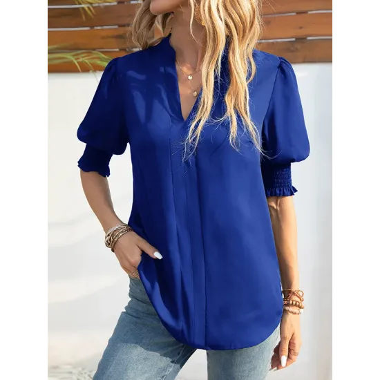 Solid Color Half Sleeves Loose V-Neck T-Shirts Tops Solid Color Half Sleeves Loose V-Neck T-Shirts Tops