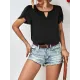 Hollow Solid Color Loose Short Sleeves Round-Neck T-Shirts Tops Hollow Solid Color Loose Short Sleeves Round-Neck T-Shirts Tops