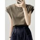 Split-Joint Loose Sleeveless Round-neck T-Shirts Tops Split-Joint Loose Sleeveless Round-neck T-Shirts Tops