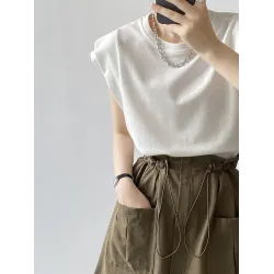 Split-Joint Loose Sleeveless Round-neck T-Shirts Tops