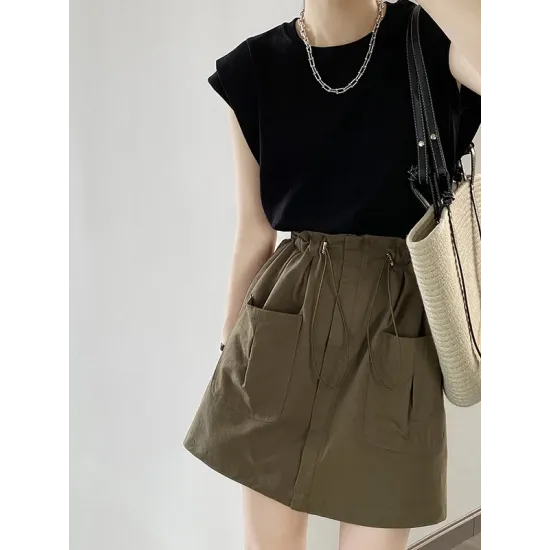 Split-Joint Loose Sleeveless Round-neck T-Shirts Tops Split-Joint Loose Sleeveless Round-neck T-Shirts Tops