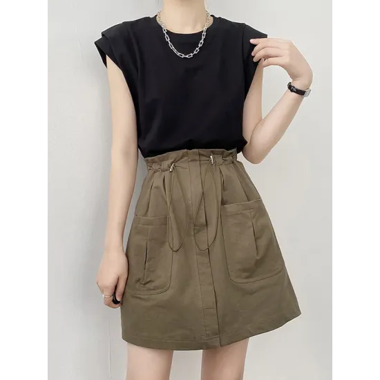 Split-Joint Loose Sleeveless Round-neck T-Shirts Tops Split-Joint Loose Sleeveless Round-neck T-Shirts Tops