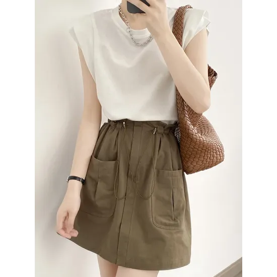 Split-Joint Loose Sleeveless Round-neck T-Shirts Tops Split-Joint Loose Sleeveless Round-neck T-Shirts Tops