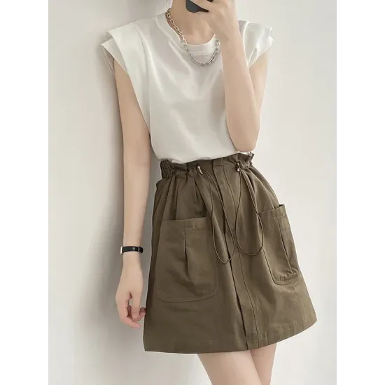 Split-Joint Loose Sleeveless Round-neck T-Shirts Tops Split-Joint Loose Sleeveless Round-neck T-Shirts Tops