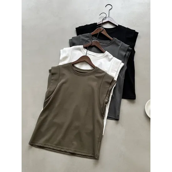 Split-Joint Loose Sleeveless Round-neck T-Shirts Tops Split-Joint Loose Sleeveless Round-neck T-Shirts Tops