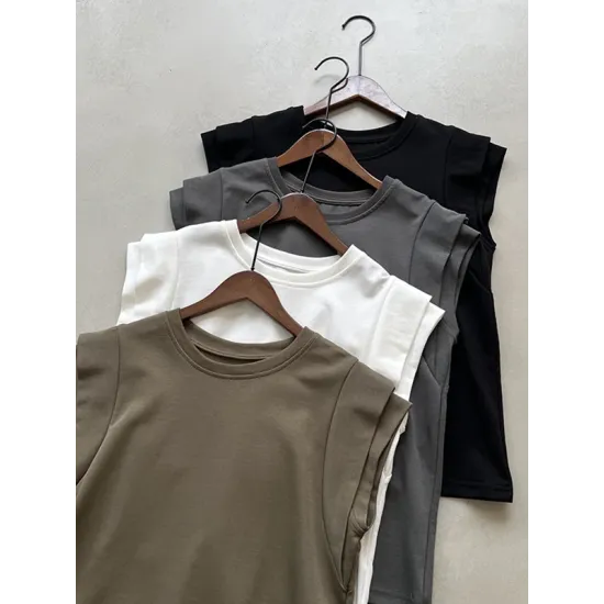 Split-Joint Loose Sleeveless Round-neck T-Shirts Tops Split-Joint Loose Sleeveless Round-neck T-Shirts Tops