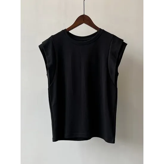 Split-Joint Loose Sleeveless Round-neck T-Shirts Tops Split-Joint Loose Sleeveless Round-neck T-Shirts Tops