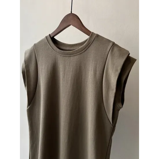 Split-Joint Loose Sleeveless Round-neck T-Shirts Tops Split-Joint Loose Sleeveless Round-neck T-Shirts Tops
