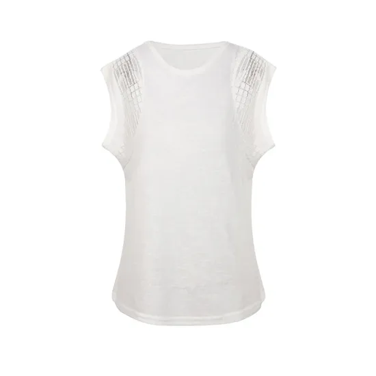 Hollow Lace Split-Joint Batwing Sleeves Loose Round-Neck T-Shirts Tops