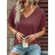 Buttoned Solid Color Loose Short Sleeves V-neck T-Shirts Tops Buttoned Solid Color Loose Short Sleeves V-neck T-Shirts Tops
