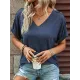 Buttoned Solid Color Loose Short Sleeves V-neck T-Shirts Tops Buttoned Solid Color Loose Short Sleeves V-neck T-Shirts Tops