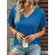 Buttoned Solid Color Loose Short Sleeves V-neck T-Shirts Tops Buttoned Solid Color Loose Short Sleeves V-neck T-Shirts Tops
