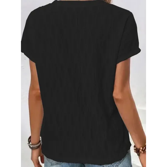 Jacquard Solid Color Split-Front Batwing Sleeves Loose Round-Neck T-Shirts Tops Jacquard Solid Color Split-Front Batwing Sleeves Loose Round-Neck T-Shirts Tops