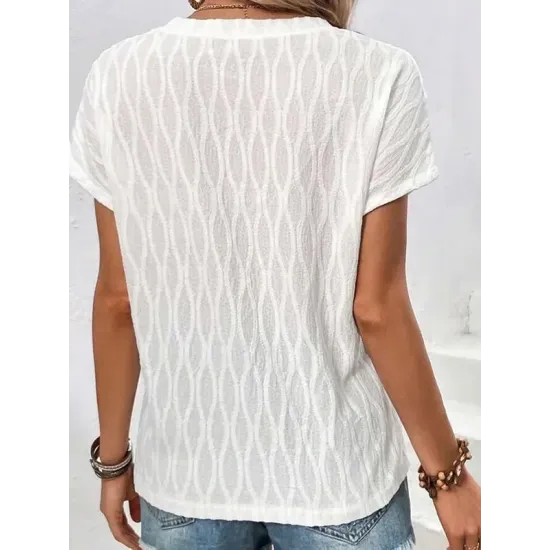 Jacquard Solid Color Split-Front Batwing Sleeves Loose Round-Neck T-Shirts Tops Jacquard Solid Color Split-Front Batwing Sleeves Loose Round-Neck T-Shirts Tops