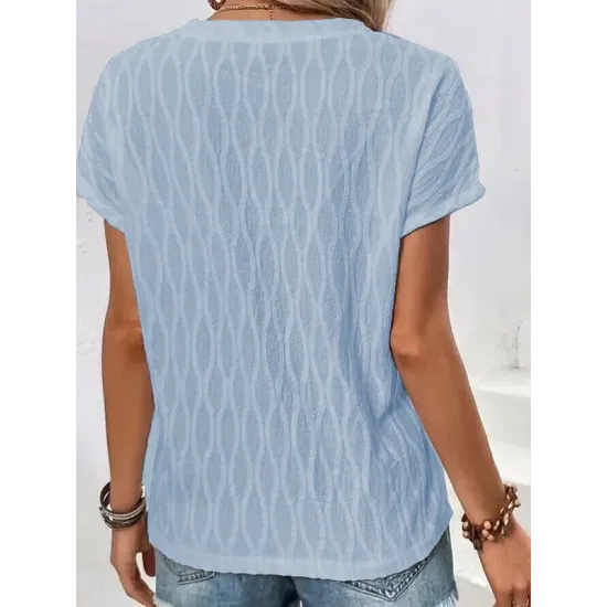 Jacquard Solid Color Split-Front Batwing Sleeves Loose Round-Neck T-Shirts Tops Jacquard Solid Color Split-Front Batwing Sleeves Loose Round-Neck T-Shirts Tops