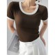 Contrast Color Short Sleeves Skinny Round-Neck T-Shirts Contrast Color Short Sleeves Skinny Round-Neck T-Shirts