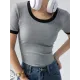 Contrast Color Short Sleeves Skinny Round-Neck T-Shirts Contrast Color Short Sleeves Skinny Round-Neck T-Shirts