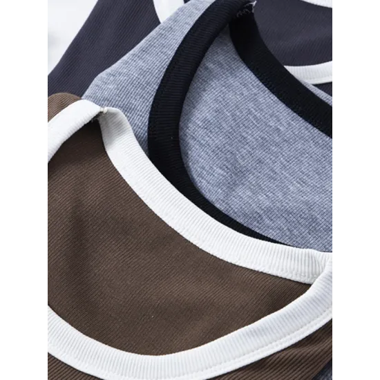 Contrast Color Short Sleeves Skinny Round-Neck T-Shirts Contrast Color Short Sleeves Skinny Round-Neck T-Shirts