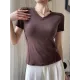Solid Color Split-Joint Short Sleeves Skinny V-Neck T-Shirts Solid Color Split-Joint Short Sleeves Skinny V-Neck T-Shirts