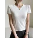 Solid Color Split-Joint Short Sleeves Skinny V-Neck T-Shirts Solid Color Split-Joint Short Sleeves Skinny V-Neck T-Shirts