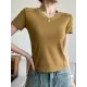 Solid Color Split-Joint Short Sleeves Skinny V-Neck T-Shirts Solid Color Split-Joint Short Sleeves Skinny V-Neck T-Shirts