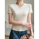 Solid Color Split-Joint Short Sleeves Skinny V-Neck T-Shirts Solid Color Split-Joint Short Sleeves Skinny V-Neck T-Shirts