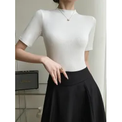 Solid Color Short Sleeves Skinny Round-Neck T-Shirts