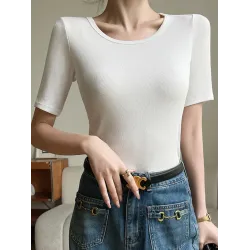 Solid Color Short Sleeves Skinny Round-Neck T-Shirts
