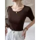 Solid Color Short Sleeves Skinny Round-Neck T-Shirts